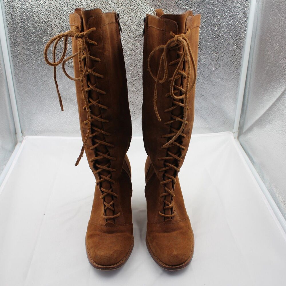 UGG Camille 5488 Women Size 8 Knee High Boots Leather Suede Lace Up Side Zip GUC - Picture 3 of 9